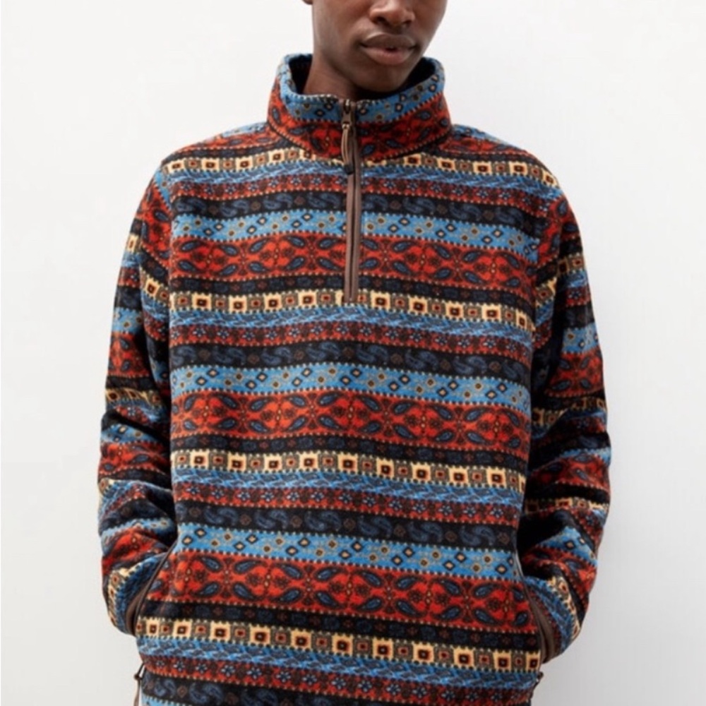 PacSun Geometric Paisley 1/4 Zip Fleece Pullover Adult Small Aztec Sweater